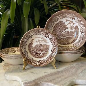 1960’s Set of 8 J&G Meakin Romantic England Transferware Cereal + Berry Bowls